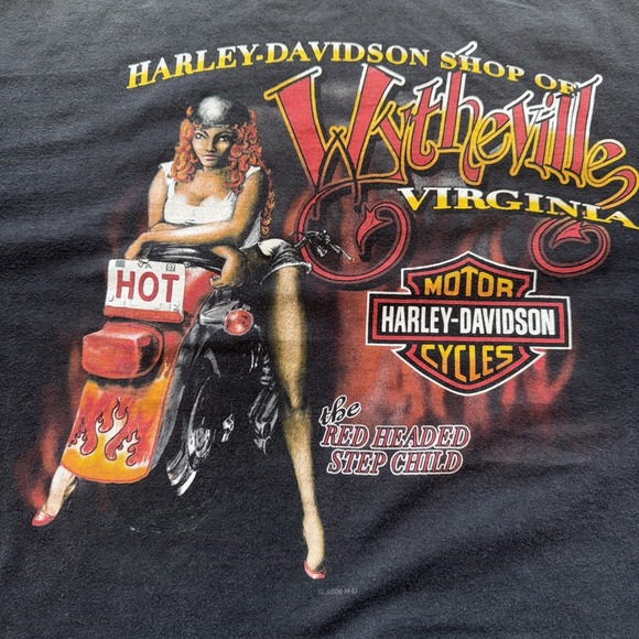 Harley Davidson 2XL Shirt Pin Up Girl Red Head Motorcycle Graphic Virginia XXL‎ - Picture 1 of 7